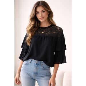 Abercrombie & Fitch Lace Yoke Pleated Sleeve Blouse | Size S